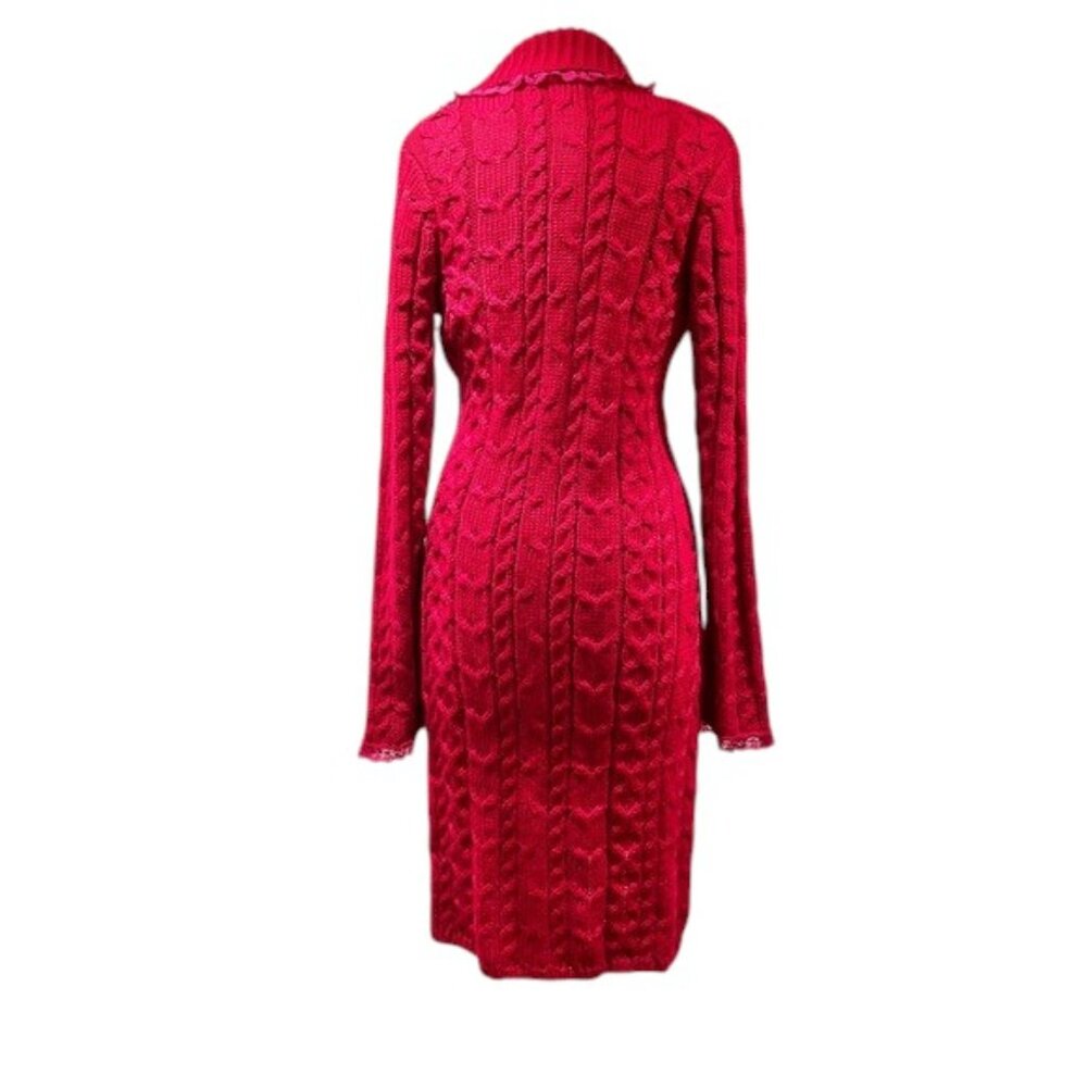 Betsey Johnson Y2K VIntage BLACK LABEL Pink Sweater Duster Coat Dress - Picture 3 of 10